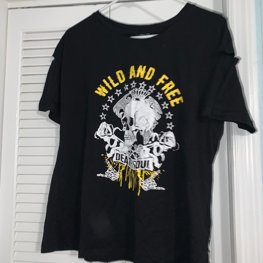 Black shirt with cuts on sleeves and neck